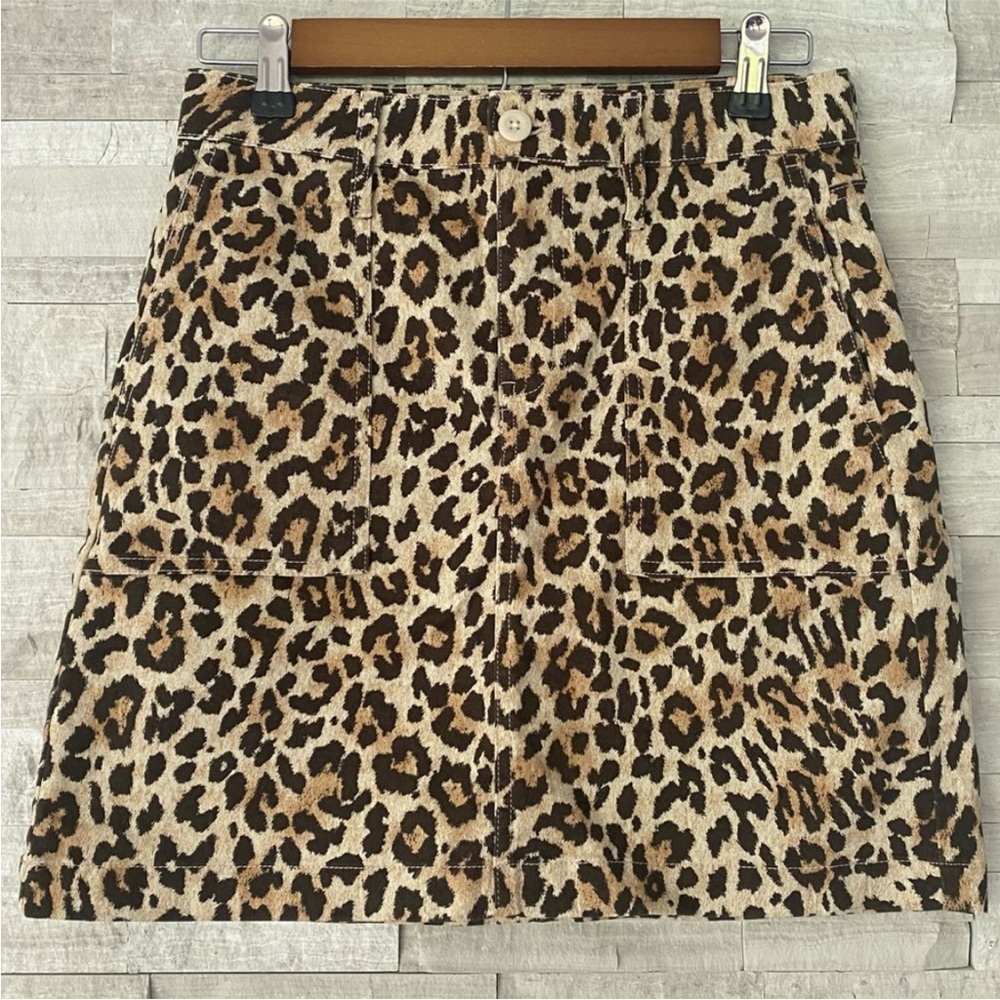 J. Crew Classic Leopard Button Back Pocket Cotton Blend Skirt